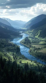 Serene Mountain Valley with Tranquil River