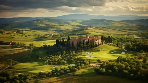 Aerial View of Tuscany in Rainstorm: Baroque-Inspired Grandeur