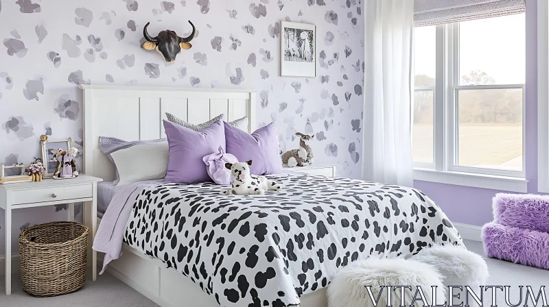 Charming Bedroom Design with Lilac Accents AI Image