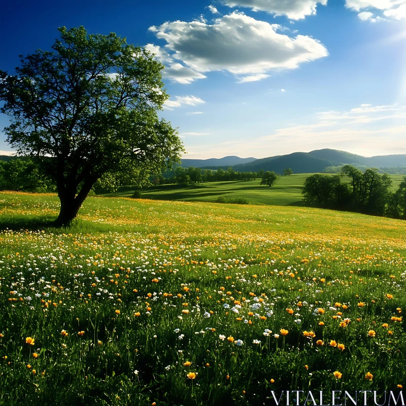 Wildflower Meadow Landscape Photography AI Image