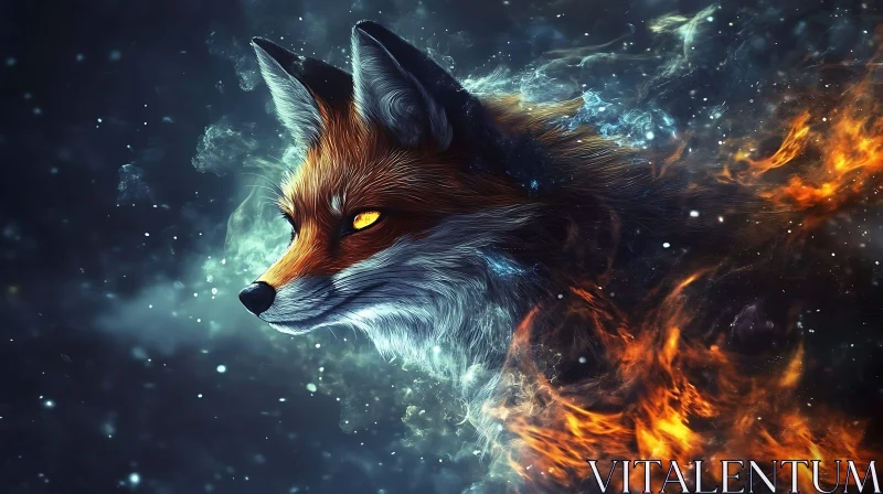 Fox Ablaze: A Creature of Fire and Stars AI Image