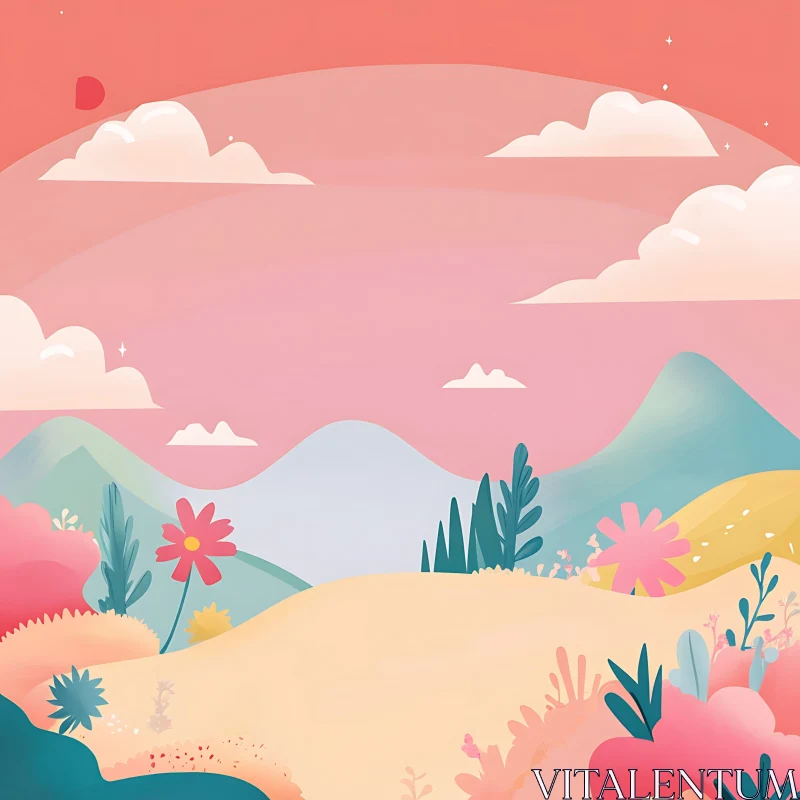 Peaceful Pastel Colored Mountain Scenery AI Image