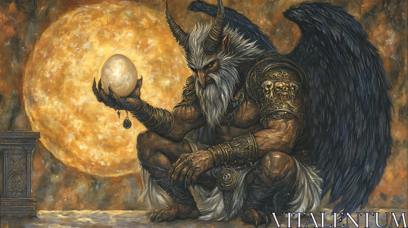 AI ART Winged Demon Contemplating Orb Artwork