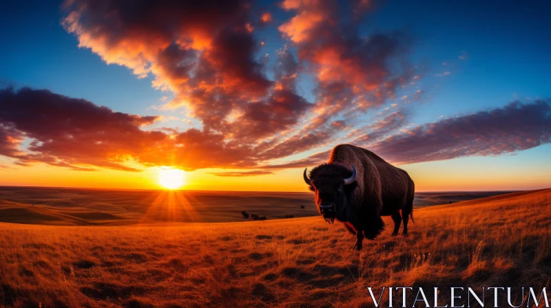 Breathtaking Bison in Prairie at Sunset AI Image