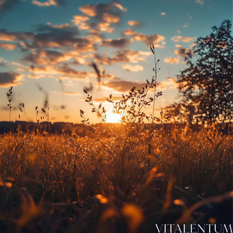 Golden Field Sunset Landscape AI Image