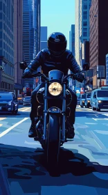 Blue Toned Motorcycle Cityscape