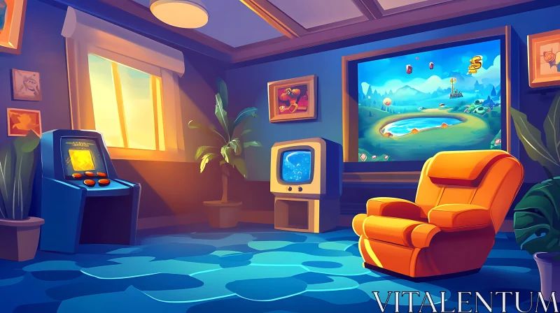 AI ART Retro Interior with Arcade and TV