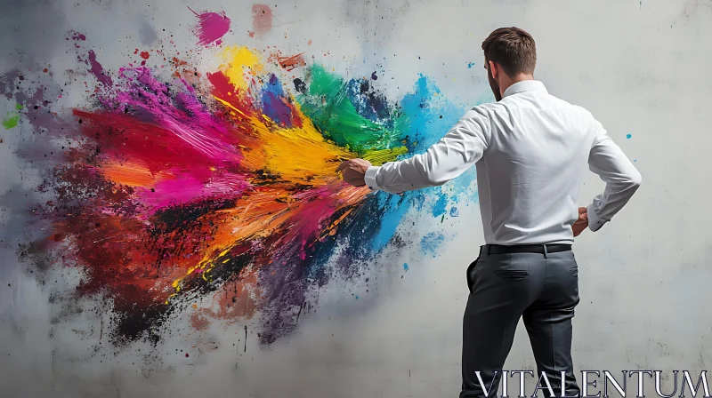 Colorful Abstract Painting by Man in Shirt AI Image