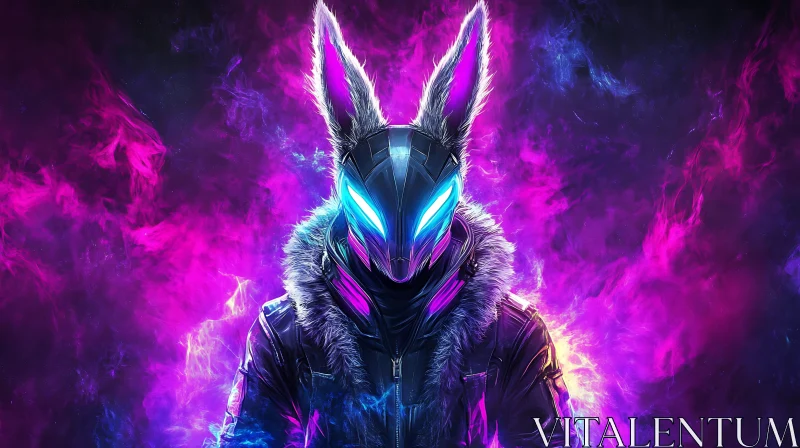 AI ART Neon Rabbit Cyborg in Purple Haze