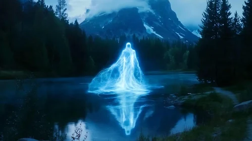 Luminous Spirit in Mountainous Landscape