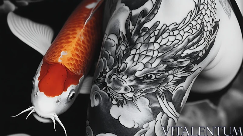 Ink and Scales: Dragon Tattoo and Koi Fish AI Image