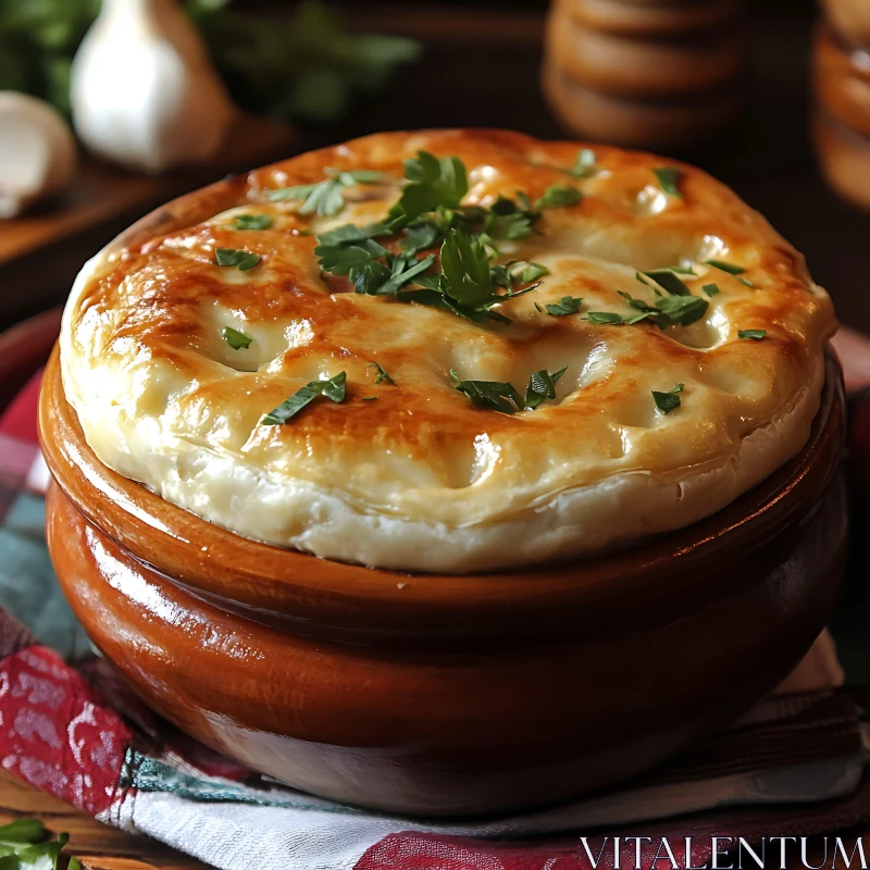 Delicious Pie Freshly Baked in Ceramic Bowl AI Image