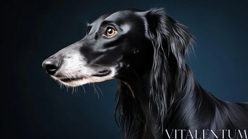 Elegant Long-Haired Black Dog Portrait - Digitally Enhanced AI Image
