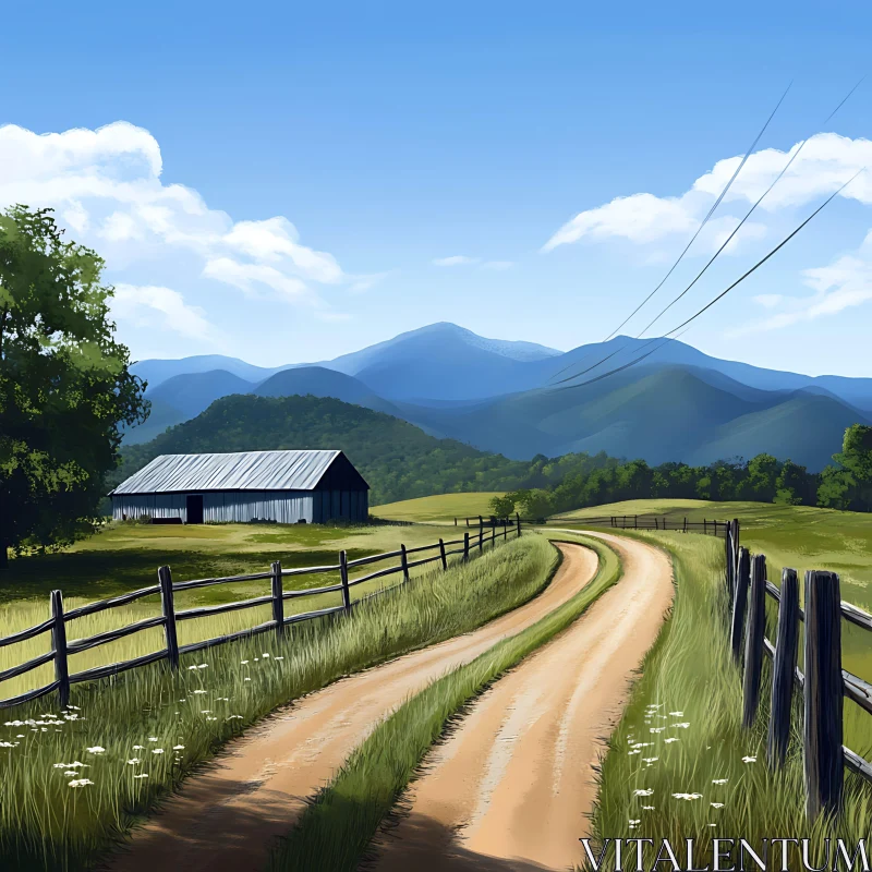 Rural Landscape with Winding Road and Barn AI Image