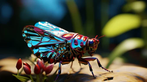 Metallic Insect on Rock - A Fusion of Nature and Futurism