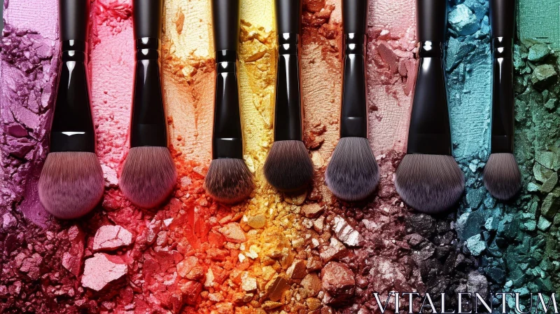 Stunning Makeup Brushes on Multicolored Eye Shadow AI Image