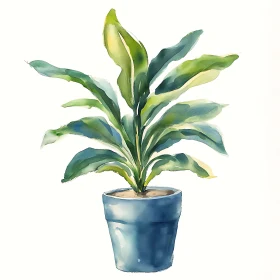 Watercolor Potted Plant with Green Leaves