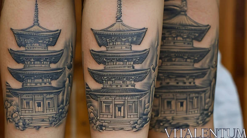 Traditional Japanese Pagoda Tattoo Art AI Image