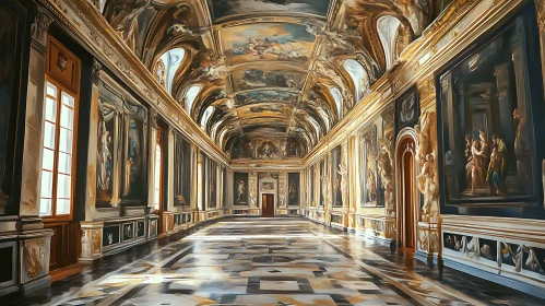 Ornate Hallway with Paintings