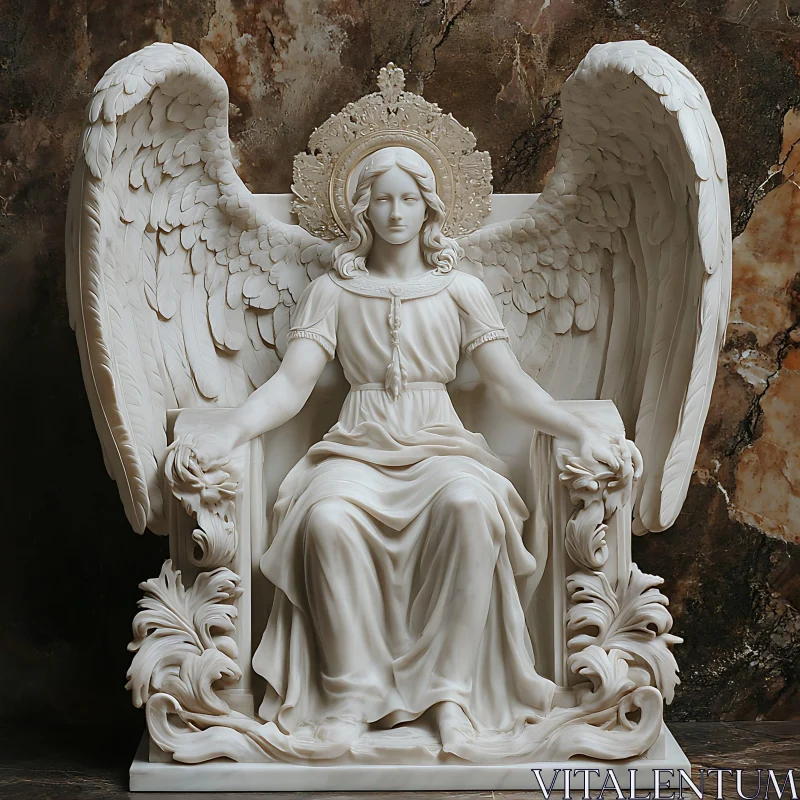 Serene Angel Sculpture in Marble AI Image