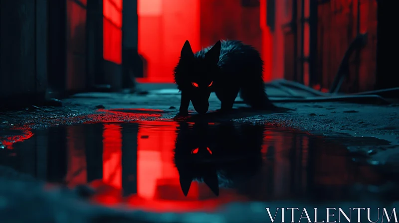 Fox with Red Eyes in Urban Setting AI Image