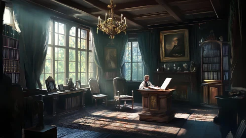 Sunlit Study Room With Ornate Details