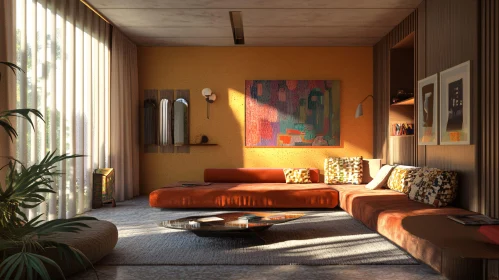 Modern Interior with Orange Sofa