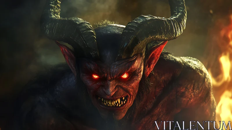 Demon with Horns: A Study in Red and Black AI Image