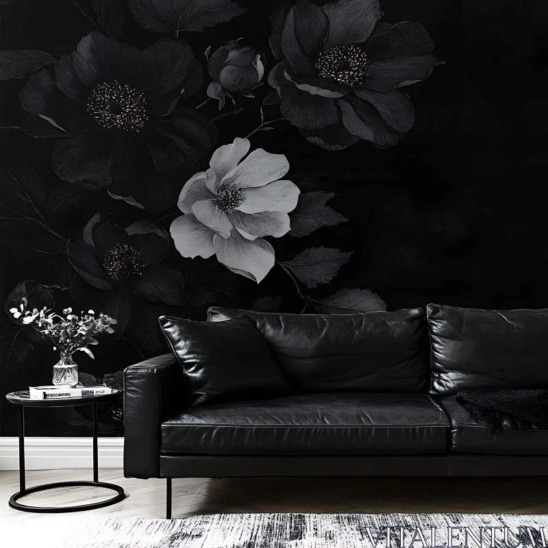 AI ART Black and White Floral Interior Design