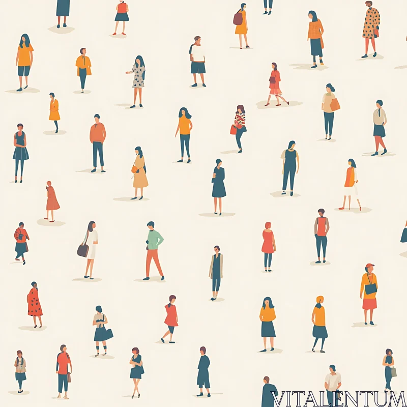 Pattern of Stylized People Walking AI Image