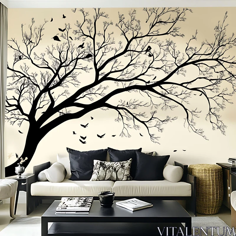 AI ART Artistic Tree with Birds Home Interior