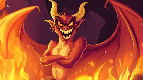 Illustration of Cartoon Demon with fire