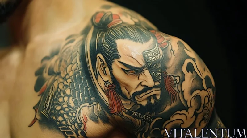 Fierce Samurai Shoulder Tattoo Design AI Image