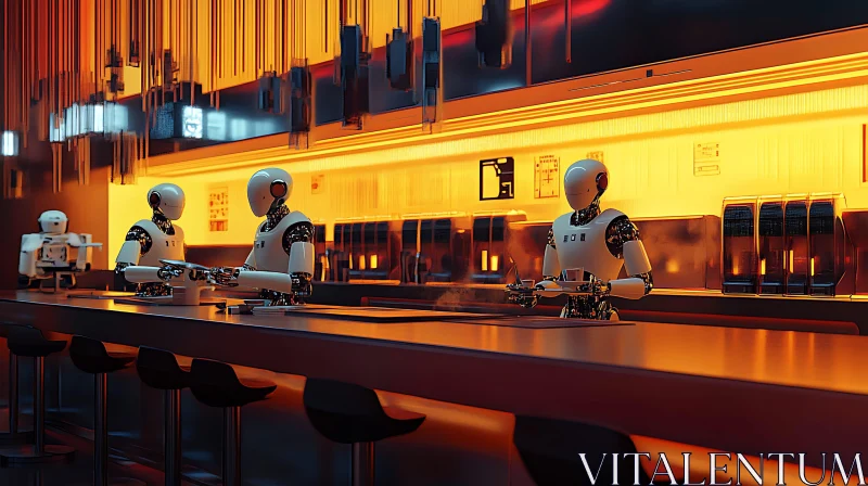 Automated Bar: Robots Serving Drinks AI Image