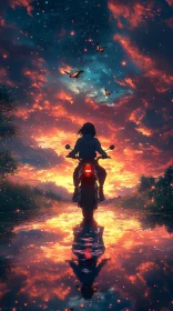 Motorcycle Rider at Sunset