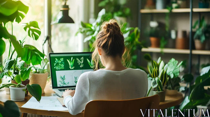 Woman Working Surrounded by Greenery AI Image