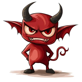 Angry Cartoon Devil with Horns and Wings