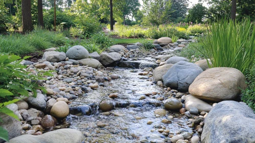 Tranquil Stream with Rocks in Natural Landscape