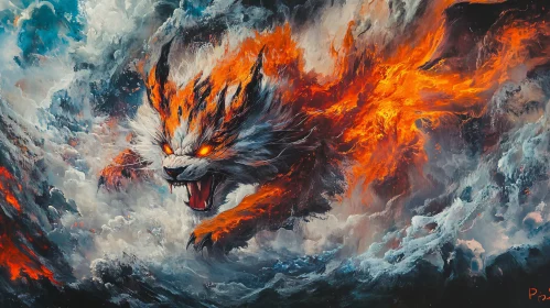 Raging Fire Beast Digital Painting