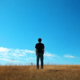 Man Gazing at Sky on Hill