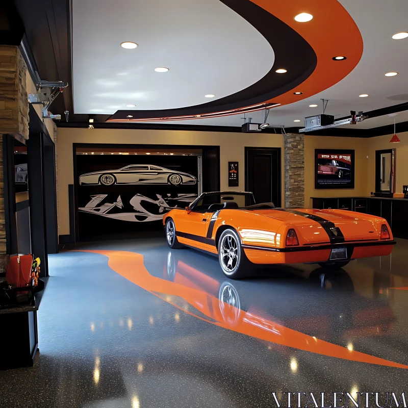 AI ART Classic Car in a Stylish Garage Interior