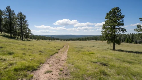 Scenic Grassy Field with Dirt Path