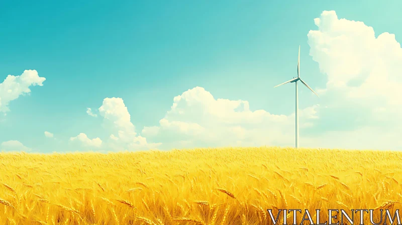 AI ART Golden Field with Wind Turbine