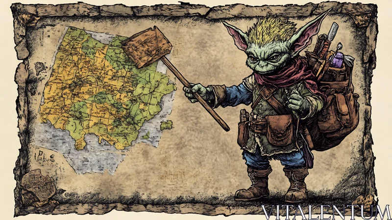 AI ART Fantasy Goblin with Map and Mallet