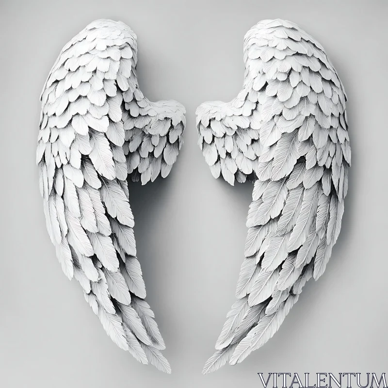 Sculpted Feathered Wings in White AI Image