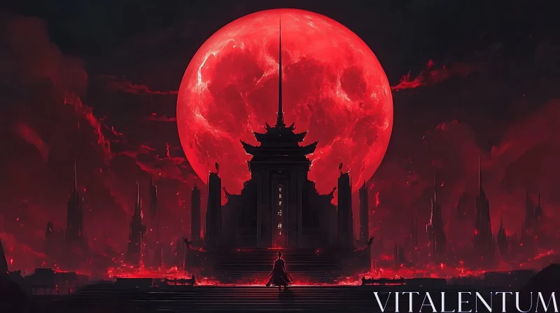 Crimson Moon Over Dark Sanctuary AI Image