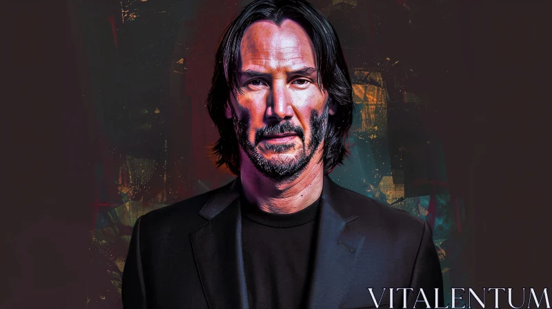 Enigmatic Keanu Reeves Illustrated Portrait AI Image