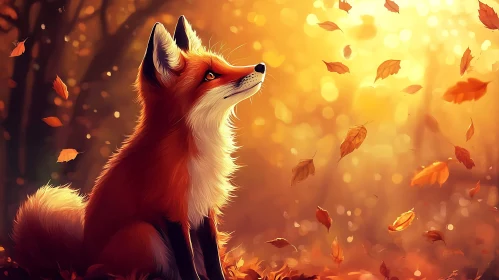 Red Fox in Fall Foliage