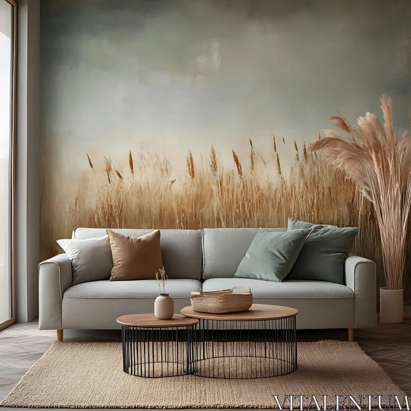 AI ART Neutral Toned Living Room with Sofa