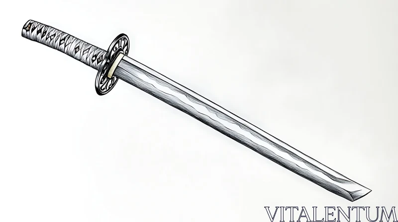 AI ART Detailed Katana Illustration on White Background